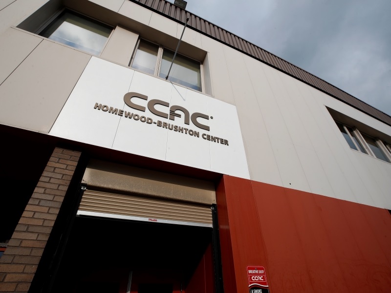 CCAC's logo presides over the entrance to the Homewood-Brushton Center.