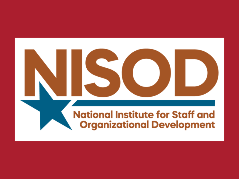 The logo of the National Institute for Staff and Organizational Development (NISOD), a membership organization committed to promoting and celebrating excellence in teaching, learning, and leadership at community and technical colleges.