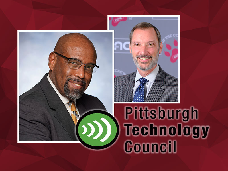 Portraits of Dr. Quintin Bullock and Dr. Stephen Wells behind the Pittsburgh Technology Council logo.