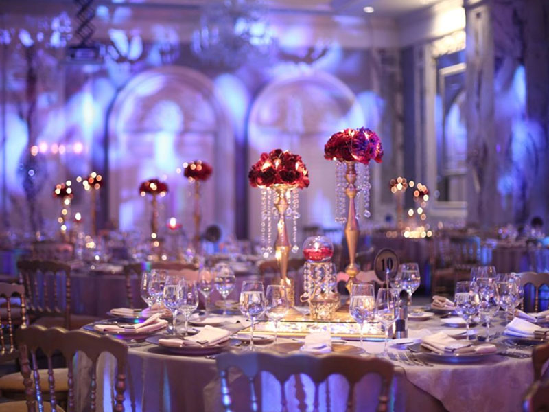 Beautifully set dinner table at an event.