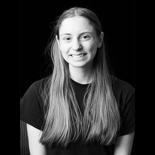 A black and white headshot of Dakota Leavor