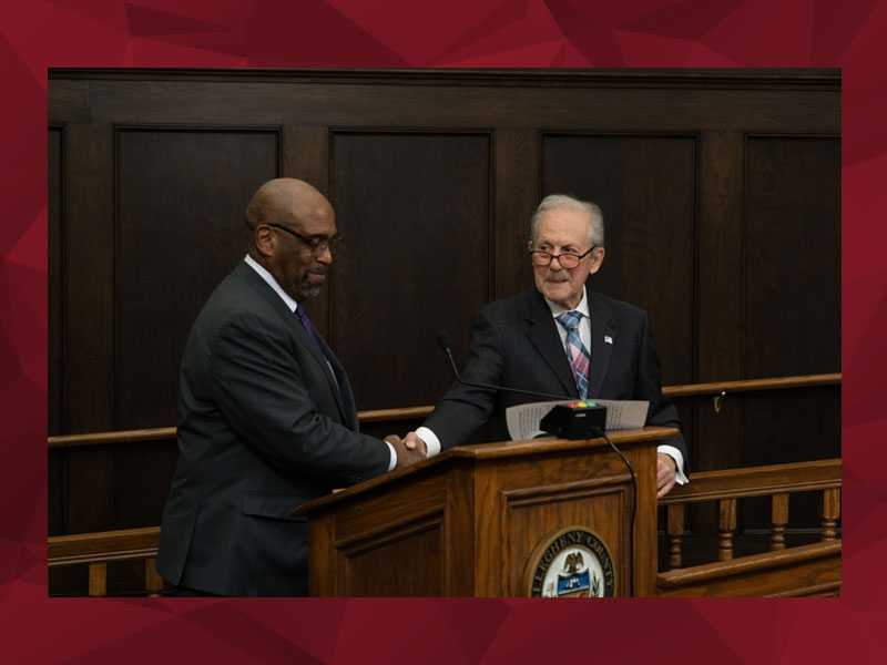 Councilman and Trustee John Palmiere presented a proclamation to CCAC President, Dr. Quintin Bullock, on behalf of all County Council members recognizing CCAC’s 60th anniversary.