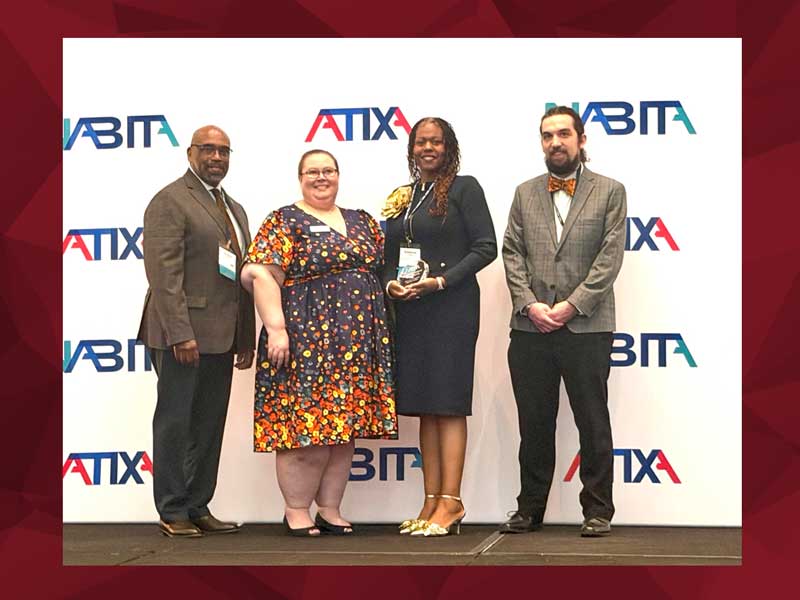 CCAC was presented with the 2026 ATIXA Best Practice and Institutional Impact Award on Oct.13 during the organization’s 15th Annual Conference in Baltimore. Pictured (Left to Right): Dr. Quintin Bullock, CCAC President; Mandy Hambleton, MS (Senior Director of Content Development, TNG; Vice President, ATIXA); Dr. Ketwana Schoos, CCAC Vice President of Institutional Compliance; Zachary Hodgerson (Civil Rights Investigator & Deputy Title IX Coordinator, CCAC).